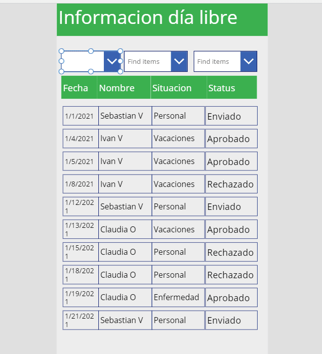 Power Apps: filtros de galería con varios menús desplegables