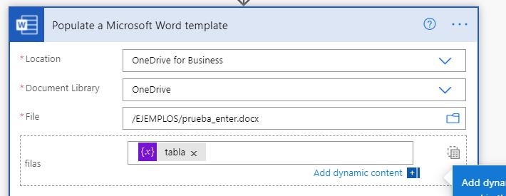 Power Automate: Llena una plantilla de Word con filas variables.